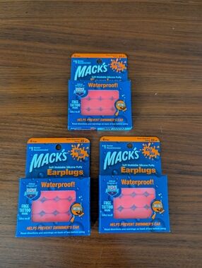 Mack's Kids Swim Ear Plugs Waterproof Moldable Silicone Pack of 3 New